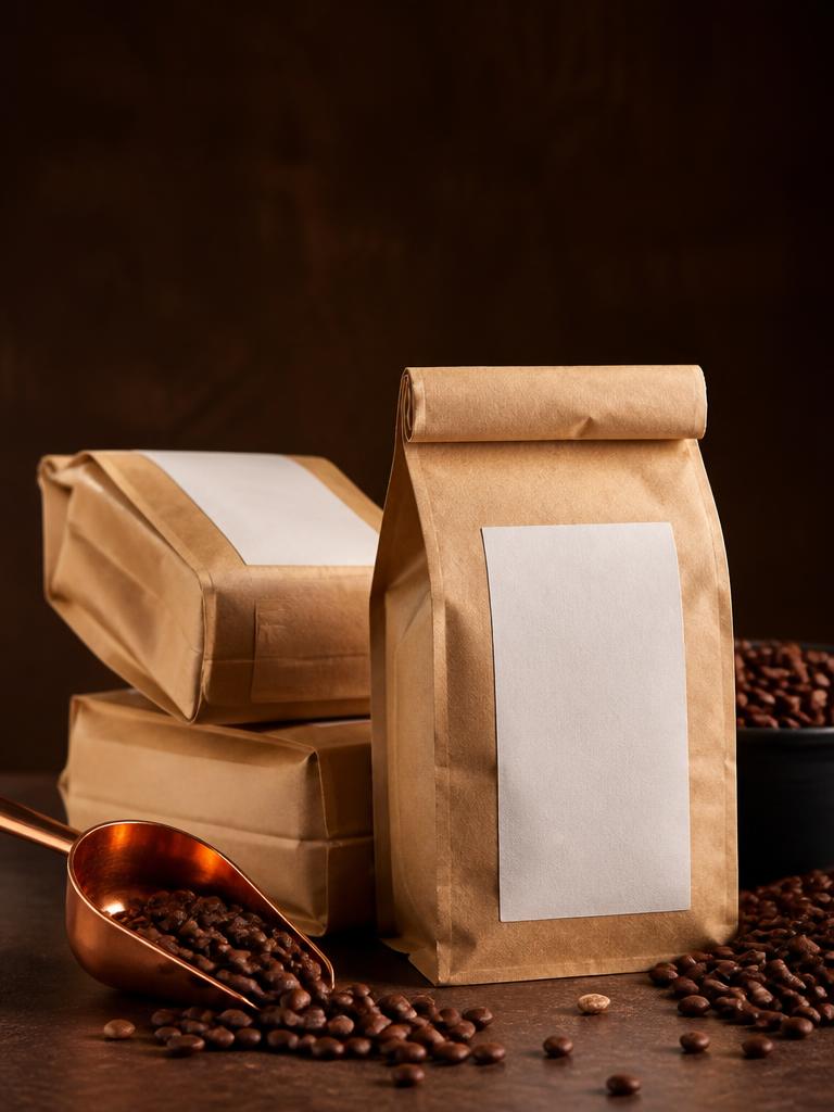 Small-batch coffee bags with roasted beans