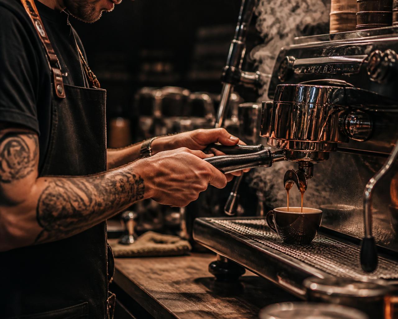 Barista pulling an espresso shot